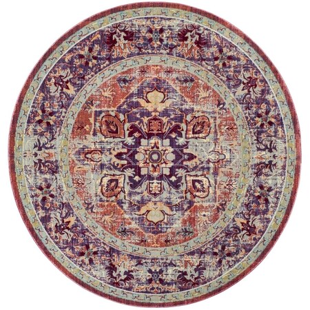 Safavieh Claremont Power Loomed Round Area Rug Purple & Coral - 6 ft.-7 in. x 6 ft.-7 in. CLR664A-7R
